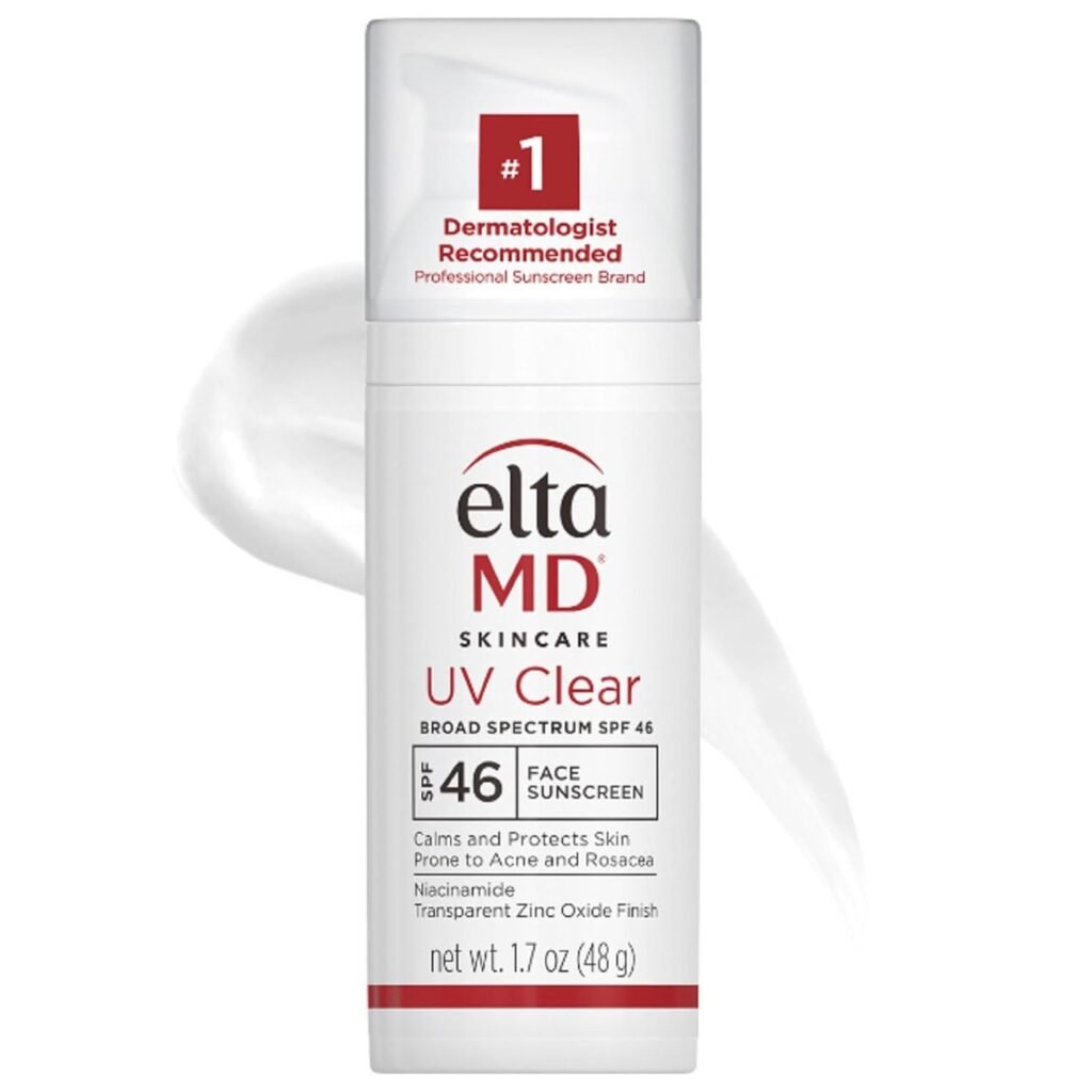 EltaMD UV Clear Facial Sunscreen, Broad Spectrum SPF 46 for Sensitive or Acne-Prone Skin, Oil free, Dermatologist-Recommended Mineral-Based Zinc Oxide Formula, 1.7 oz