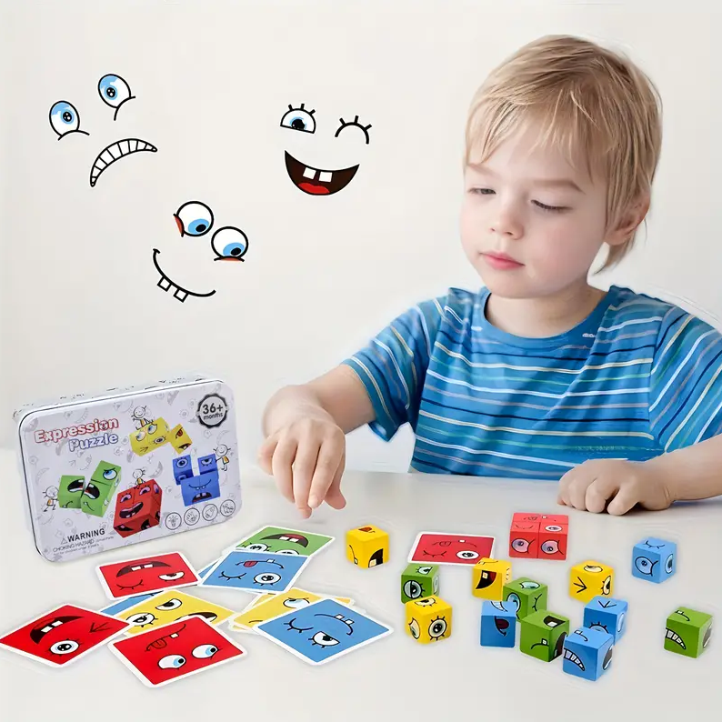 Magic Match Wooden Blocks - Pegged Puzzles for Kids, Interactive Face-Changing Educational Toy with Parent-Child Bonding, Montessori Learning, Problem-Solving Skills Development, and Creative Building Fun