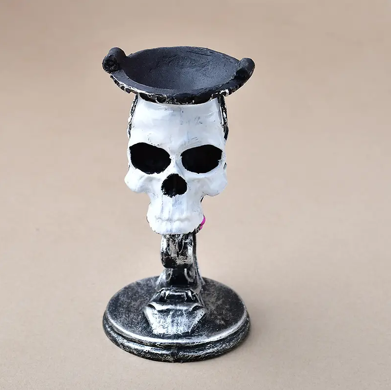 Spooky Skull Resin Ornament with Crystal Ball Base - Perfect for Halloween Decor, Home & Office