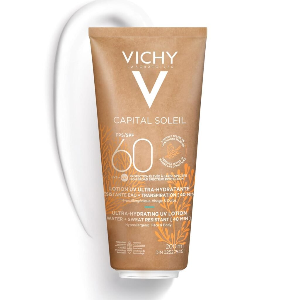 Vichy Face & Body Sunscreen Lotion SPF 60, Capital Soleil Broad Spectrum UVA & UVB Sun Protection, Fragrance-Free, Suitable for All Skin Types, Dermatologist Recommended