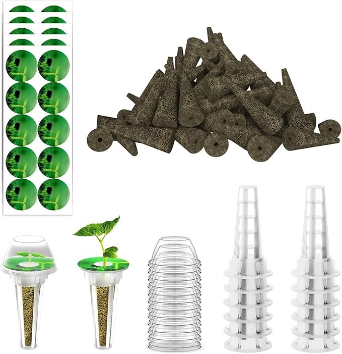 124 pcs Seed Pod Kit for Aerogarden with sponges, baskets, and labels