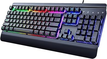 Dacoity Rainbow LED Gaming Keyboard with wrist rest and vibrant lighting