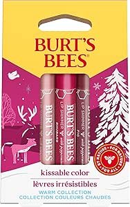 A close-up of Burt's Bees Kissable Colour Lip Shimmers in warm, inviting shades