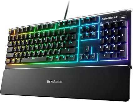 SteelSeries Apex 3 RGB Gaming Keyboard with colorful lighting and ergonomic design