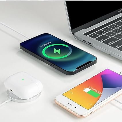 Magnetic Charging Pad wirelessly charging a smartphone in a clean, organized space