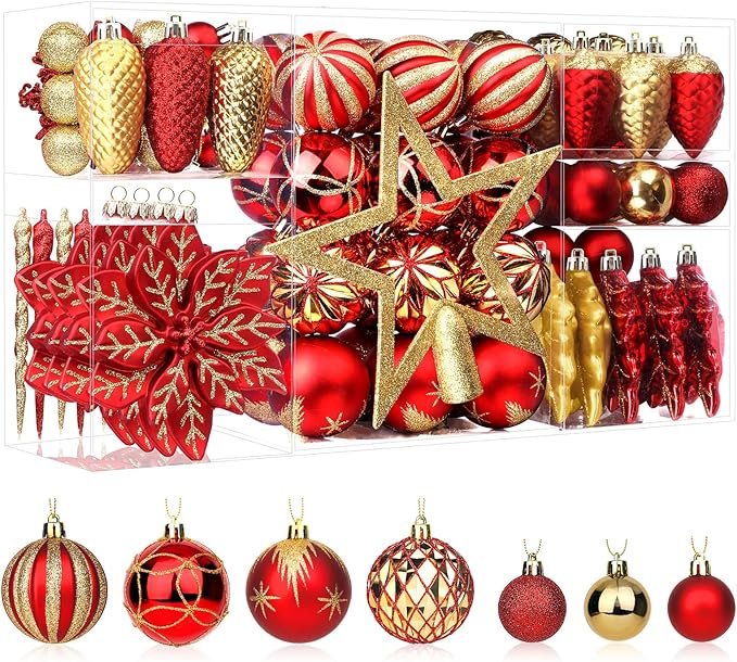 Shiny red and gold Christmas ball ornaments