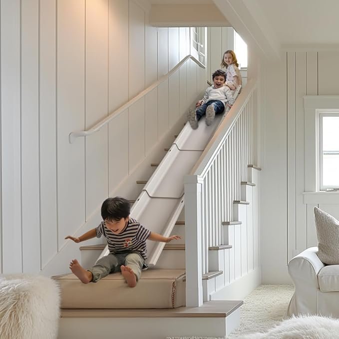 Buildable Stair Slides set up on stairs for family fun and entertainment