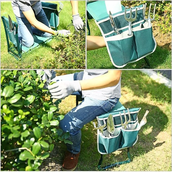 Ohuhu Garden Kneeler and Seat with 2 Tool Pouches, Foldable Garden Bench Stools, Portable Kneeler for Gardening Gardeners, Gardening Gift for Mom, Father, Seniors, Ideal Gift for Birthday