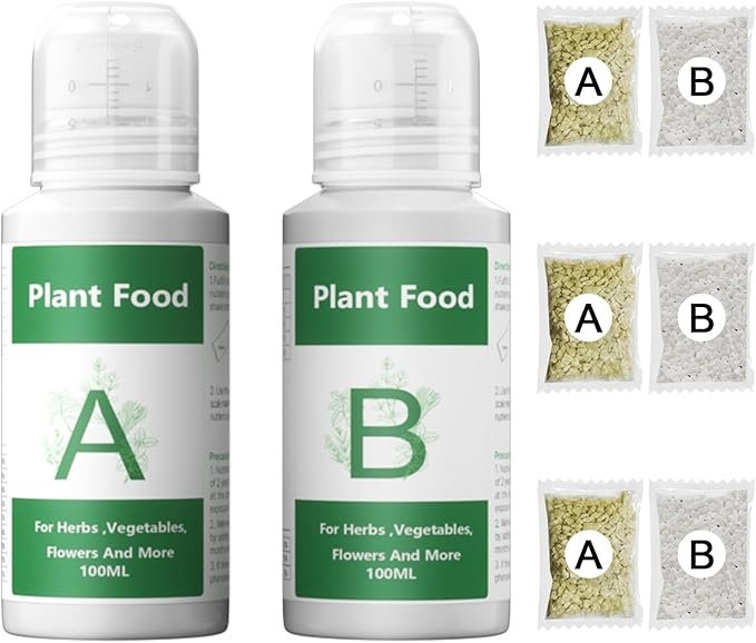 Hydroponics Nutrients bottles with clear A & B labeling for indoor plant systems